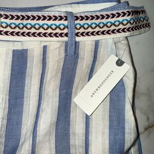 Anthropologie Blue Stripe Wide Leg Belted Pants NWT | Size 6